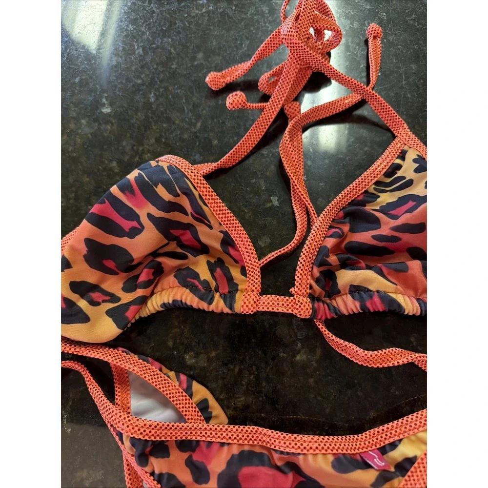 Chynna Dolls Bikini Swimwear Dancer Sz S/M Orange Animal Print Scrunch Butt NWT